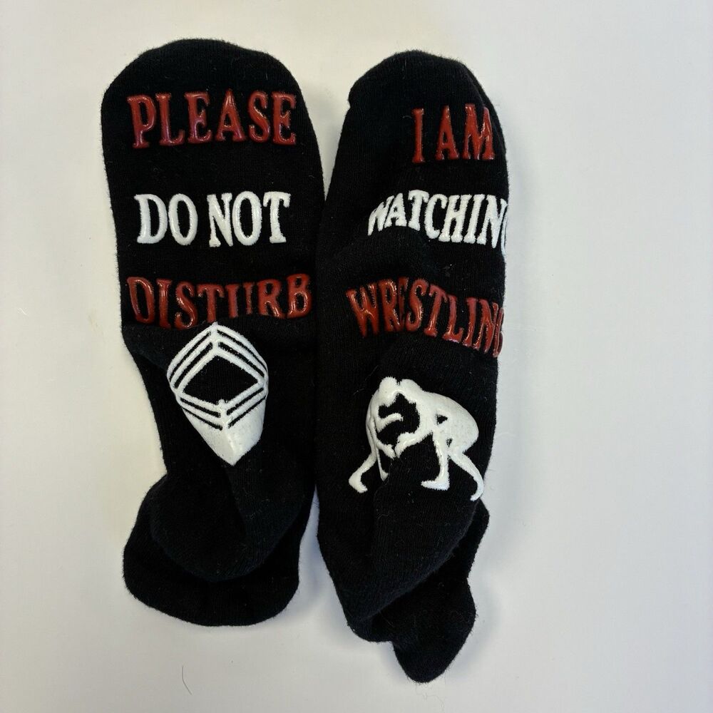 Unbranded "Do not Disturb I'm Watching Wrestling" Black, Red & White Socks
